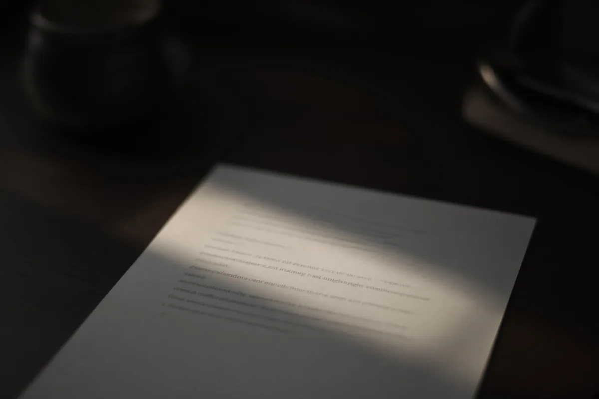 A printed page on a desk with a strip of daylight